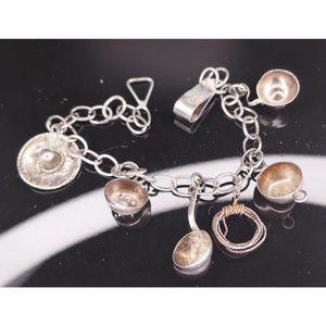 Vintage To Antique Pre Eagle Mexican Silver Cowboy Charm Bracelet